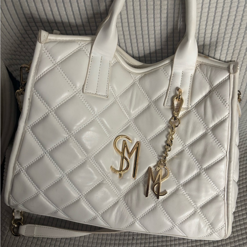 Steve Madden White Quilted Tote with Gold Charm